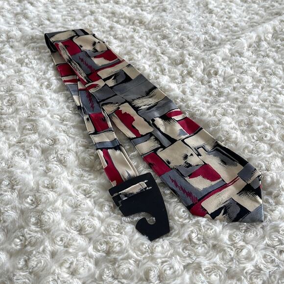 Emilio Romano Men’s Silk Tie Abstract Print Gold Pink Blue Handmade in Italy - Picture 2 of 7